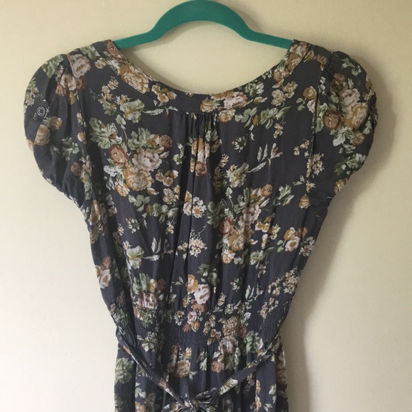 Blue Floral Dress with Ribbon Tie - Picture 6 of 8